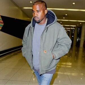 Vtg Carhartt Army Green Hooded Canvas Jacket Kanye West Size XLT